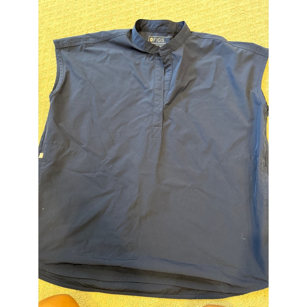 Figs Women's Dark Blue Blouse with Mandarin Collar